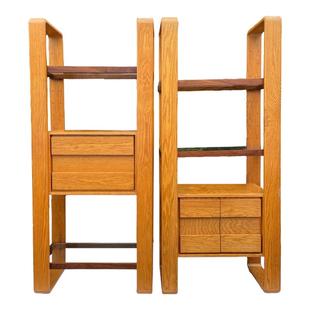 1970s Lou Hodges for California Design Group Oak & Walnut Modular Wall Unit Shelving or Room Divider For Sale