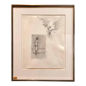 John Dobbs, Abstract Modernist Drawing of a Nude Man with Winged Figure, Angel, 1978