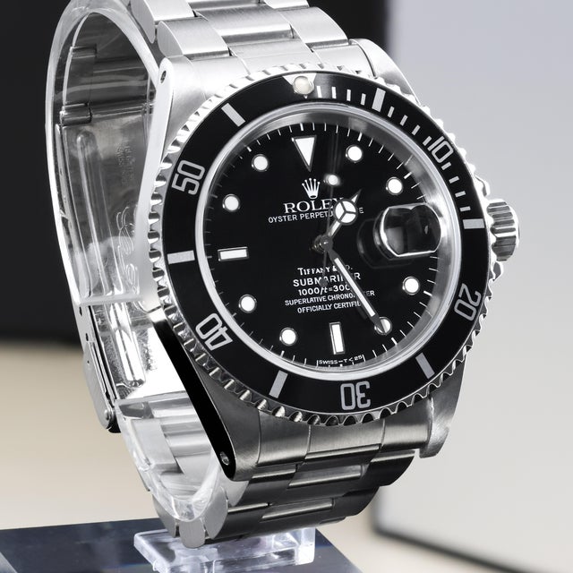 Black 1990s Rolex Submariner Tiffany & Co Dial 16610 Steel Automatic Date Watch For Sale - Image 8 of 13