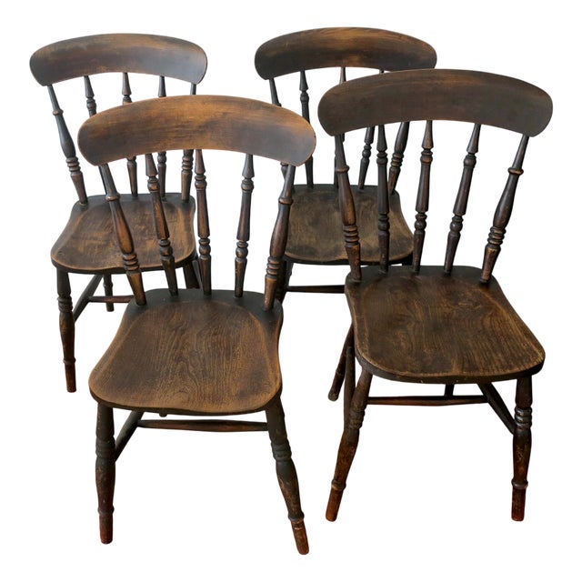 Antique 19th Century Oak Farmhouse Dining Chairs, Set of 4 For Sale