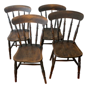 Antique 19th Century Oak Farmhouse Dining Chairs, Set of 4