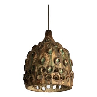 Brown and Green Ceramic Pendant with Holes, Denmark, 1960s For Sale
