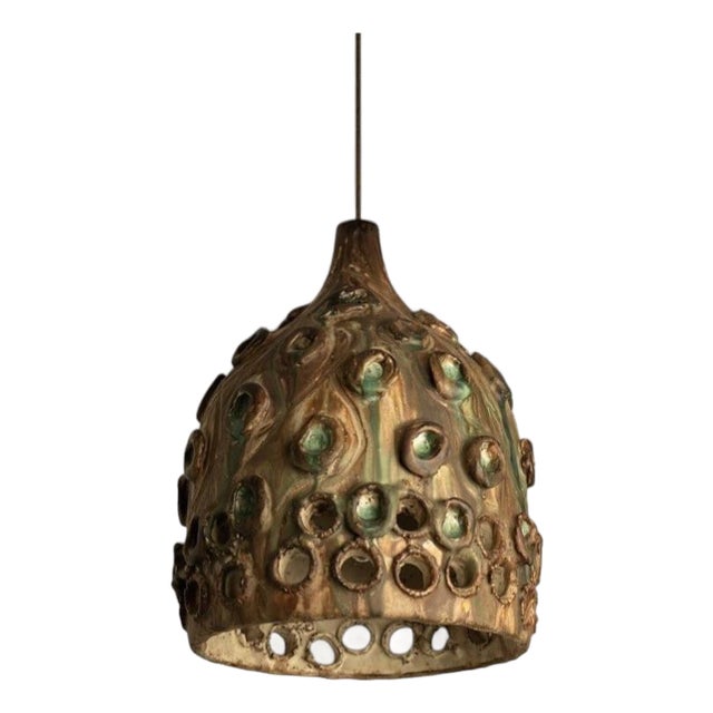 Brown and Green Ceramic Pendant with Holes, Denmark, 1960s For Sale