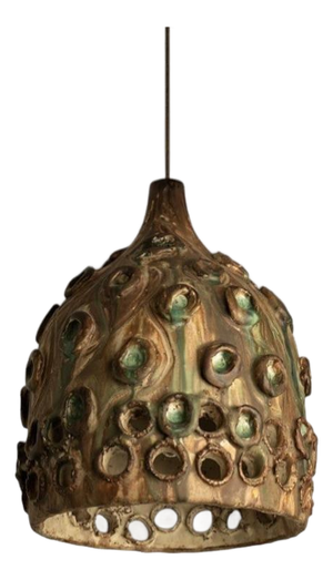 Brown and Green Ceramic Pendant with Holes, Denmark, 1960s