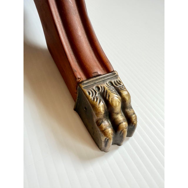 Dark Pink Vintage Large Floral Needlepoint Footstool Ottoman With Wood and Brass Clawfeet For Sale - Image 8 of 12