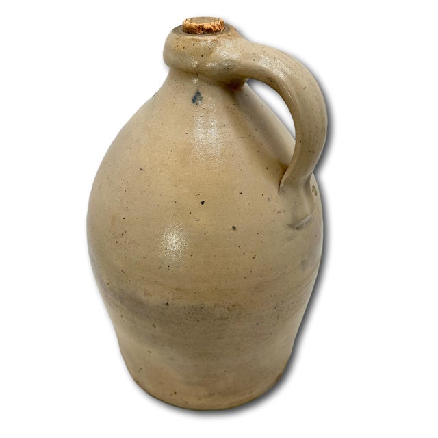 1840s Antique Blue Flower Decorated 2 Gallon Stoneware Spirits Jug by Lyons in Erie Canal Region New York For Sale - Image 17 of 18