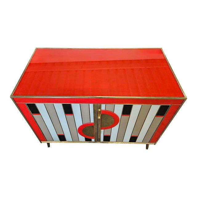 Metal Red Glass Sideboard, 1980s For Sale - Image 7 of 10