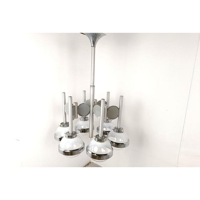 Large 6 globe murano glass and chrome chandelier. Mazzega, Gaetano Sciolari style - unknown manufacturer. Beautiful space...