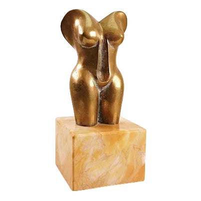 Vintage Bronze Artistic Woman's Bust with Marble Base For Sale