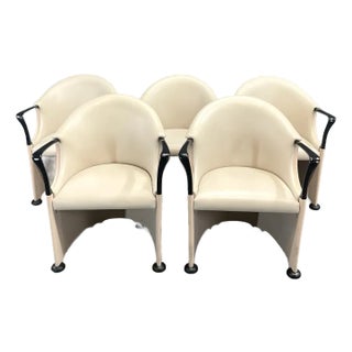 Luigi Origlia Tronetto Armchairs, Italian Postmodern (Set of 5) | Sculptural Cream Dining Chairs | 1990s Italy Palm Beach Regency Style For Sale