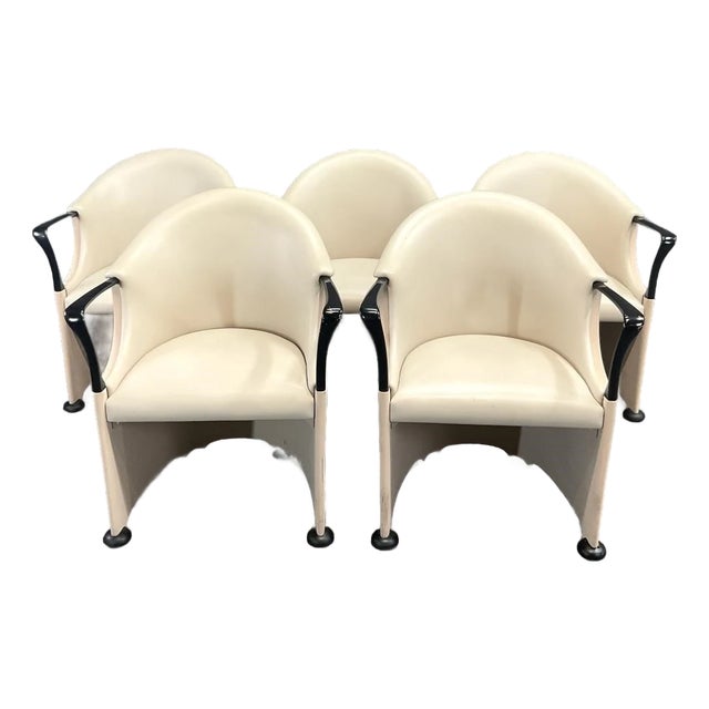 Luigi Origlia Tronetto Armchairs, Italian Postmodern (Set of 5) | Sculptural Cream Dining Chairs | 1990s Italy Palm Beach Regency Style For Sale