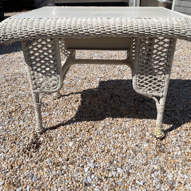 White Wicker Table Desk With Drawer Shabby Chic For Sale - Image 4 of 11