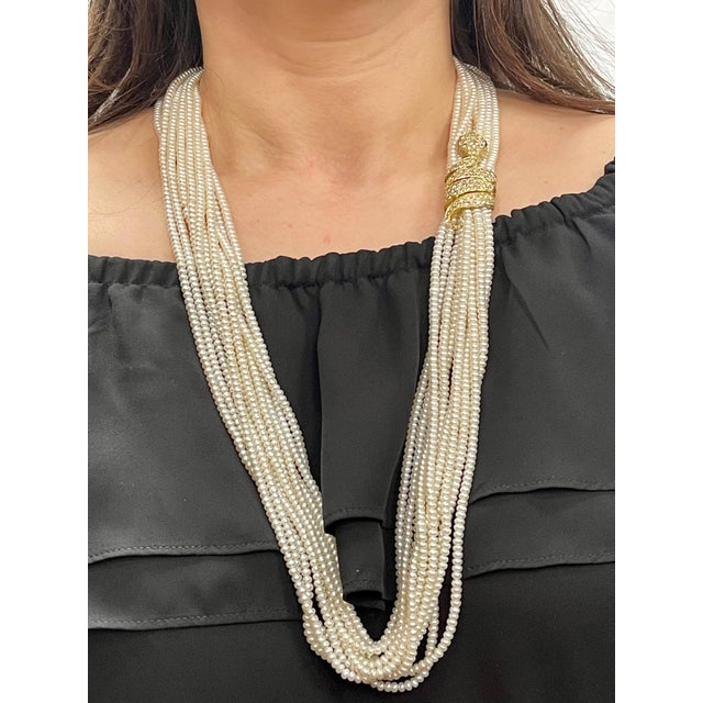 Japanese Akoya Pearl with Snake Diamond Slider and Clasp Opera Length Necklace For Sale - Image 13 of 18