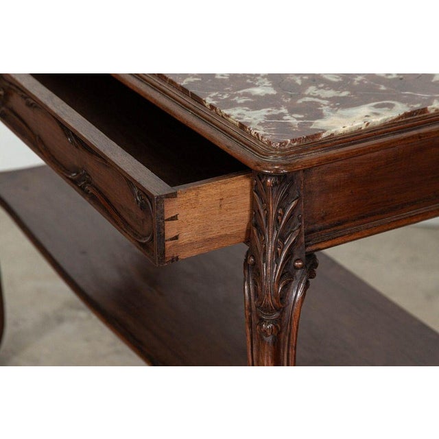 Brown French Walnut and Marble Serving Tables, 1880s, Set of 2 For Sale - Image 8 of 18