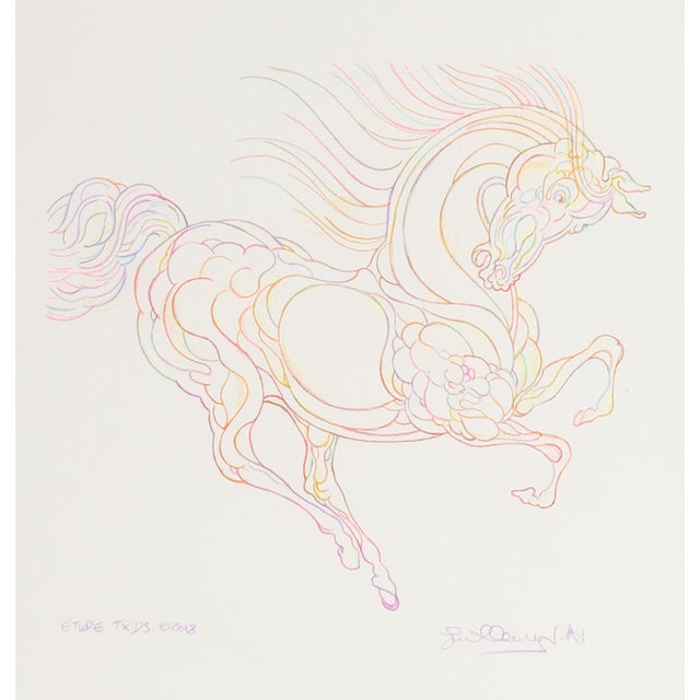 A 2018 pencil study drawing of a horse by the Moroccan artist Guillaume Azoulay (born 1949). This drawing depicts a...