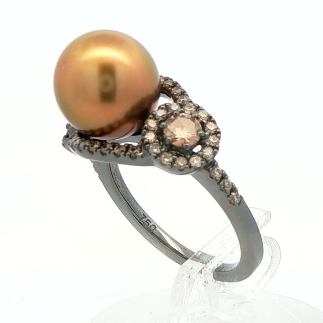 18k White Gold Black Rhodium Gold Pearl & Chocolate Diamond Ring Size 5.25 For Sale In Lexington, KY - Image 6 of 10