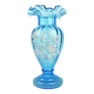 Mid 20th Century Blue Ruffled Fenton Vase