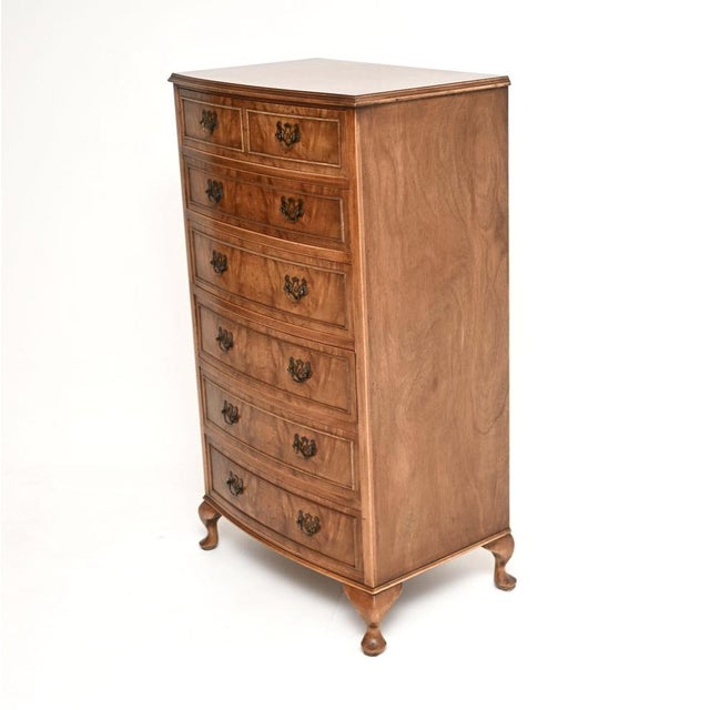 Bow Front Burr Walnut Chest of Drawers, 1930s For Sale - Image 4 of 11