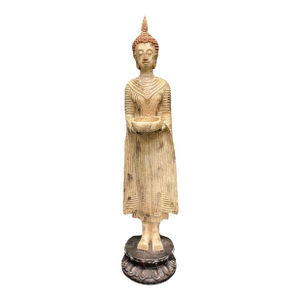 Vintage Replica of Standing Thai Buddha Statue With Offering Bowl