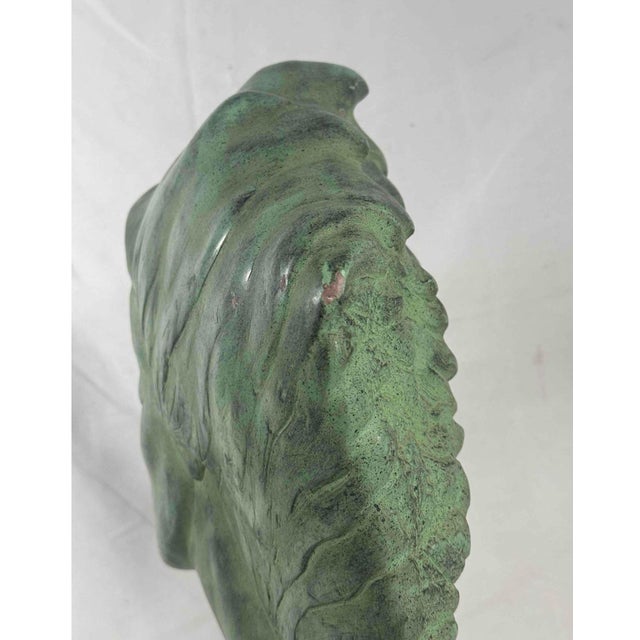 1970s Peggy Mach Flowing Hair Woman Bust, Alva Museum Replicas 1971 With Original Foil Label, Verdigris Patina on Marble Base For Sale - Image 5 of 8