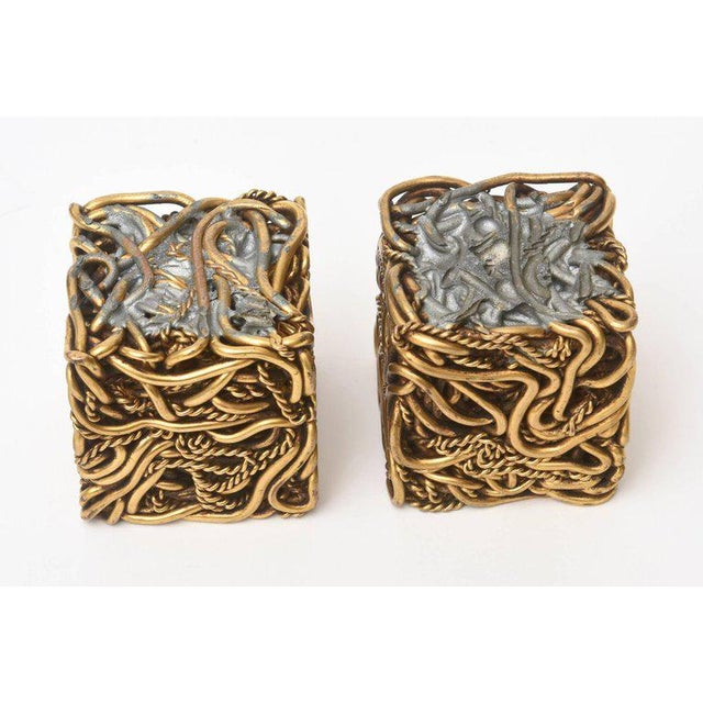 Vintage Signed Yascal French Bronze Twisted Square Cube Sculptures Pair Of For Sale - Image 10 of 11
