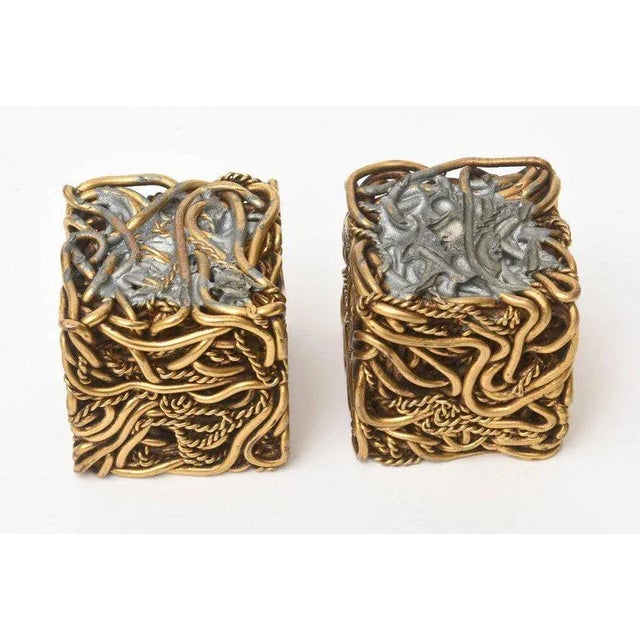 Vintage Yascal Signed French Bronze Twisted Square Cube Sculptures Pair Of For Sale - Image 10 of 11