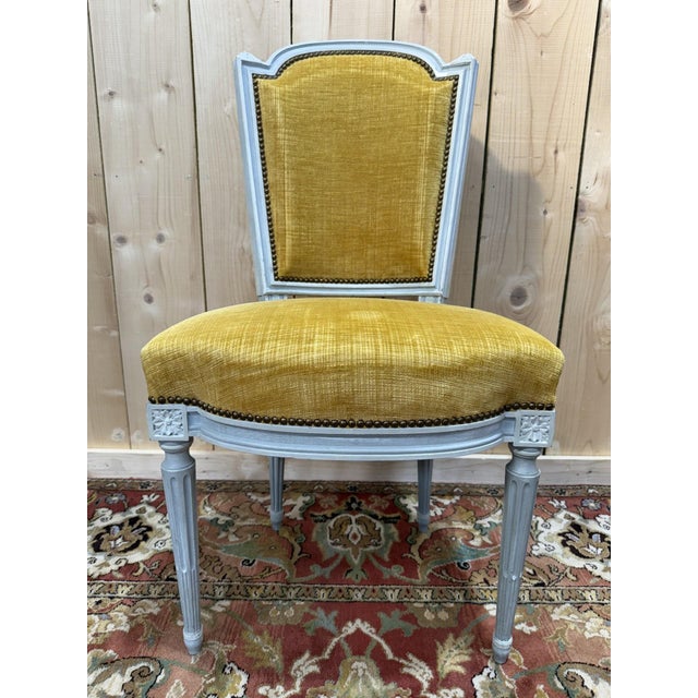 Louis XVI Chairs in Painted Wood and Velvet, 1970s, Set of 6 For Sale - Image 9 of 10
