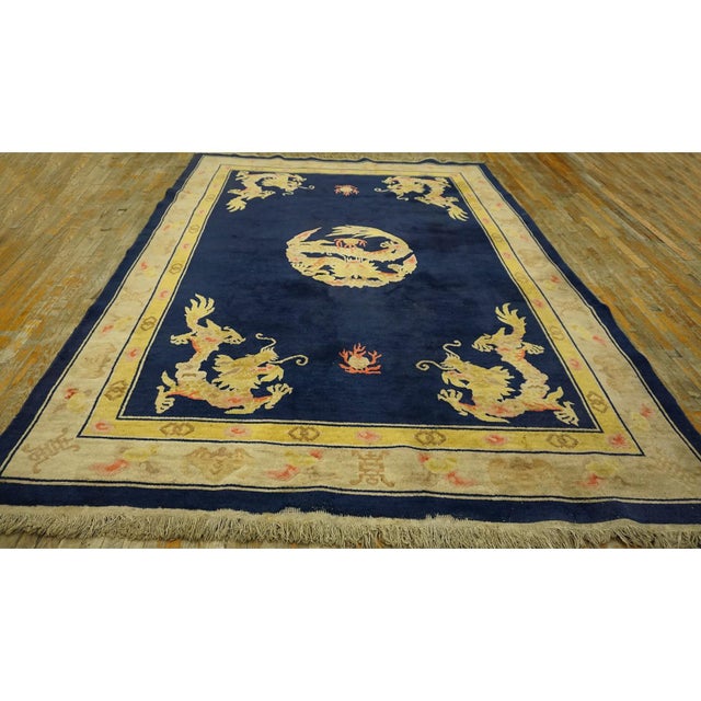 1930s Blue Navy Dragon Traditional Antique Chinese Peking Rug 8' X 10'10" Rug For Sale - Image 4 of 9