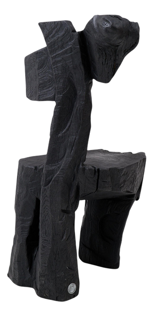 Brutalist Sculptural Stool in Carved Wood by Logniture