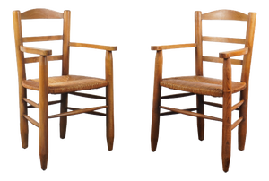 French Straw Armchairs in the style of Charlotte Perriand, 1960s