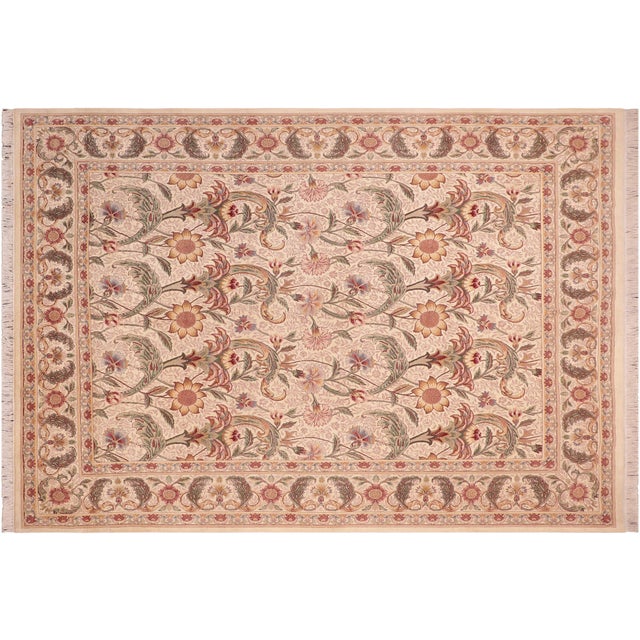 Shabby Chic Floral Pak-Persian Beige/Green Wool Rug - 8'0'' X 9'11'' For Sale - Image 9 of 9