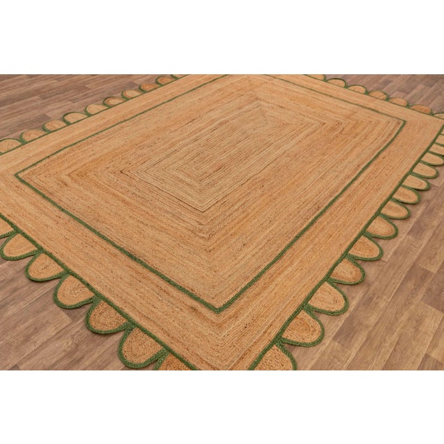Textile 5'x7' Olive Green Scallop Jute Hand Made Rug For Sale - Image 7 of 11