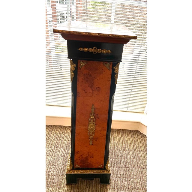 Traditional Reproduction Wooden Pedestal With Ormolu, 19th Century French Empire Style For Sale - Image 3 of 12