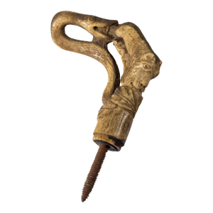 19th or 20th Century Carved Folk Art Deer Antler Cane Handle With Snake and Animal