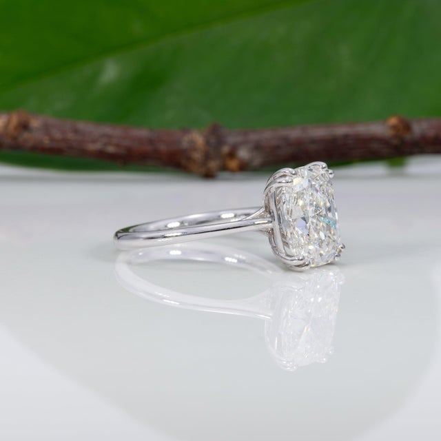 Metal 3Ct Lab Grown Diamond Ring With Blue Sapphire Accent in Solid 14 Gold, 10x8mm, Size 6.75 For Sale - Image 7 of 10