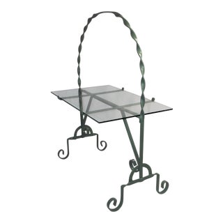 Mid 20th Century Wrought Iron and Glass Patio or Garden Accent Table For Sale