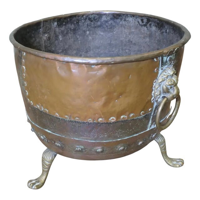 Large Copper Log Cauldron, Early 19th Century For Sale