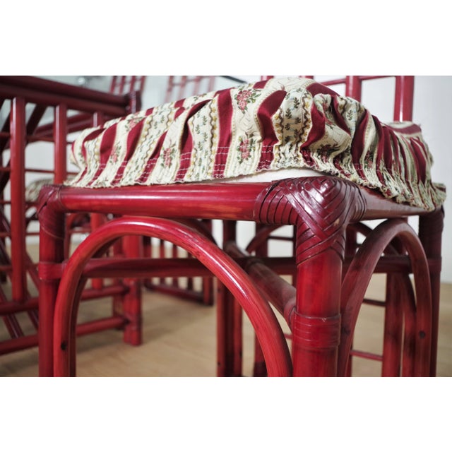 Red Bamboo Table & Chairs by Arturo Pozzoli, 1980s, Set of 7 For Sale - Image 9 of 18