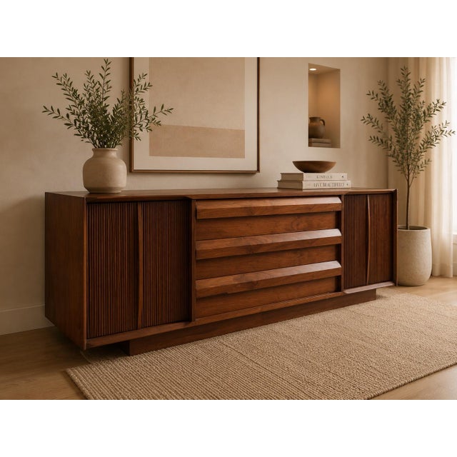 1960s 1960s Lane 1st Edition Mid Century Walnut Plinth Base Credenza For Sale - Image 5 of 12