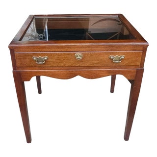 20th Century Mahogany and Velvet Lined With Glass Top Lockable Display Table For Sale