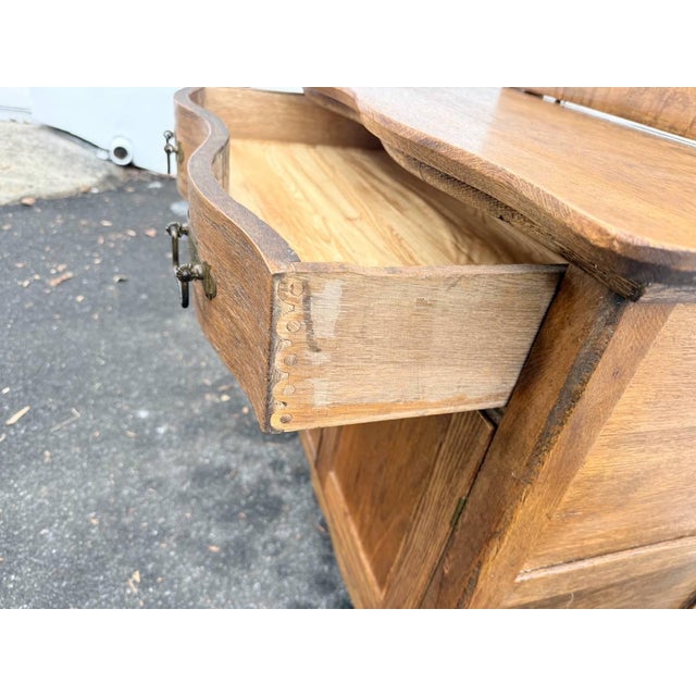 19th Century Antique 19th Century Victorian Oak Washstand Cabinet With Knapp Joints For Sale - Image 5 of 16