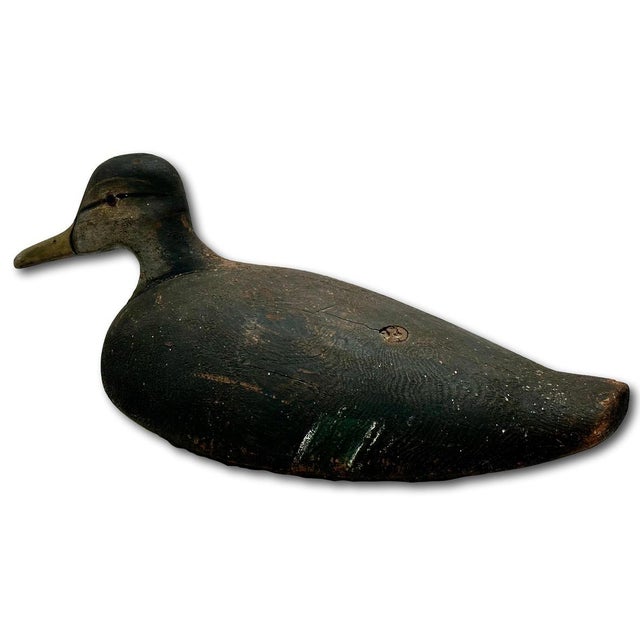 Unusually Large Size Antique American Carved Wood Hand Painted Duck Hunters Decoy From Downeast Coastal Maine - 22 Inches Long For Sale - Image 15 of 18