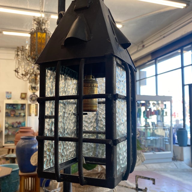 Spanish 1920s Tudor Style Pendant Light With Textured Glass For Sale - Image 3 of 7