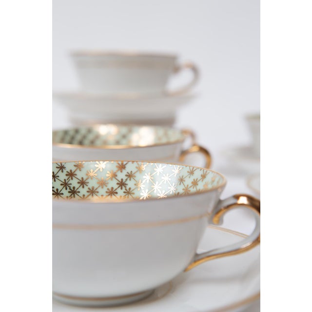 Porcelain Tea Service with Star Motif for 9 from Limoges, 1940s-1950s, Set of 18 For Sale - Image 6 of 8