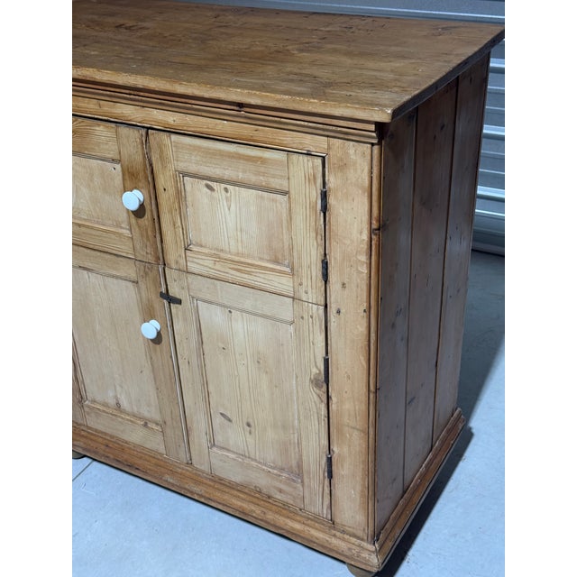 Tan Antique Pine Cupboard With Porcelain Knobs From England For Sale - Image 8 of 18