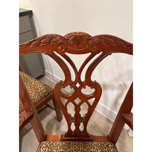 Vintage Baker Furniture Mahogany Dining Chairs With Leopard Print Seats – Set of 4 For Sale In Dallas - Image 6 of 9