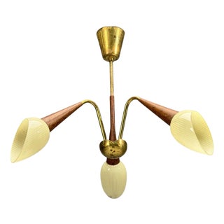 Swedish Modern, Pendant Light, Brass, Wood, Glass, Sweden, 1920s For Sale