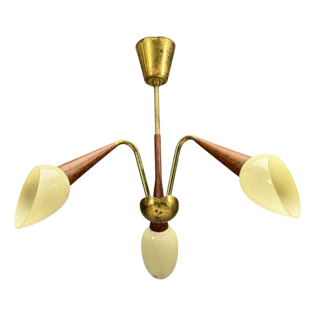 Swedish Modern, Pendant Light, Brass, Wood, Glass, Sweden, 1920s For Sale