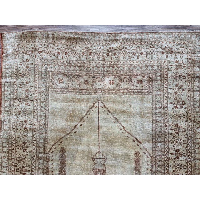 Handmade Antique Persian Style Tabriz Prayer Silk Rug 4' X 5.2', 1900s For Sale In New York - Image 6 of 11