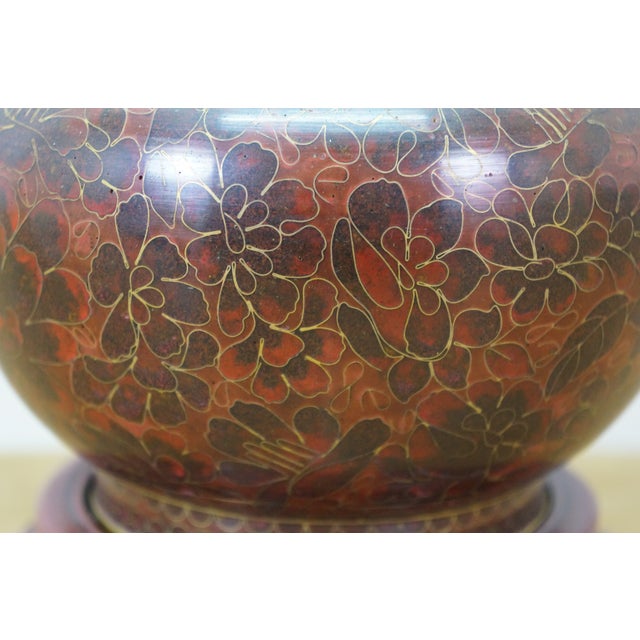 Vintage Chinese Cloisonne Enameled Oxblood Ginger Jar Mantel Urn For Sale - Image 11 of 14